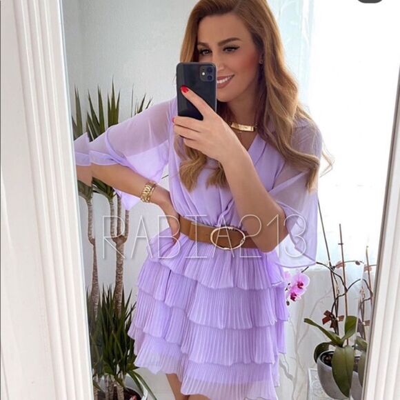 ZARA PLEATED DRESS WITH BELT - Picture 4 of 11